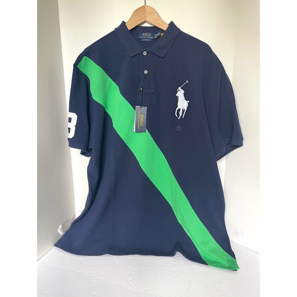 Polo Ralph Lauren Big Pony Mesh Colorblock Shirt Blue Green Slim Fit XXL - Picture 3 of 6